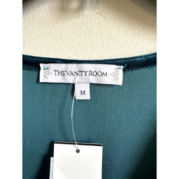 Vanity Room Velvet Long Sleeve Faux Wrap Mini Dress In Emerald Size M $168 - Picture 11 of 14